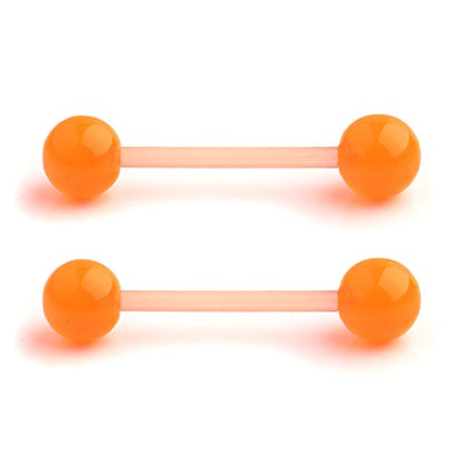 14G 16mm Glow in The Dark Flexible Acrylic Straight Tongue Nipple Ring Retainer Piercing - color: 2PCS - Orange
