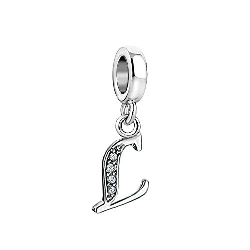 LSxAB Sparkling Initial Letter Charm Compatible with Pandora Charms Bracelets for Women A-Z Pendant Jewelry - style: L