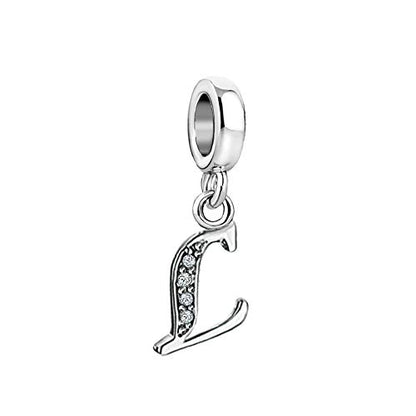LSxAB Sparkling Initial Letter Charm Compatible with Pandora Charms Bracelets for Women A-Z Pendant Jewelry - style: L