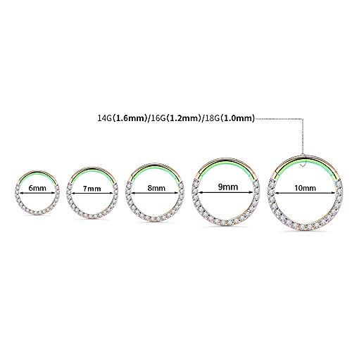 GAGABODY Septum Ring 16 Gauge Earrings Daith Jewelry Surgical Steel Hinged Nose Rings Nose Hoop Cartlidge Earring Hoop Helix Rook Piercing Jewelry - color: Style1:1pc Rainbow-Clear CZ