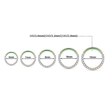 GAGABODY Septum Ring 16 Gauge Earrings Daith Jewelry Surgical Steel Hinged Nose Rings Nose Hoop Cartlidge Earring Hoop Helix Rook Piercing Jewelry - color: Style1:1pc Rainbow-Clear CZ