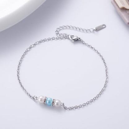 Ralukiia Something Blue Anklet for Bride, Walk Down the Aisle Anklet, Wedding Day Foot Jewelry, Something Blue Wedding Gifts for Bride, Bridal Ankle Bracelet, Bridal Shower Gift - color: My Daughter Silver