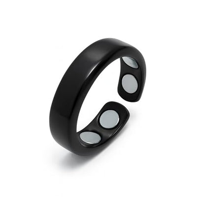 Magnetic Open Ring – Wellness‑Inspired Adjustable Band Ring, Polished Minimalist Jewelry for Men & Women, Everyday Balance, Compact Gift Box - color: Black