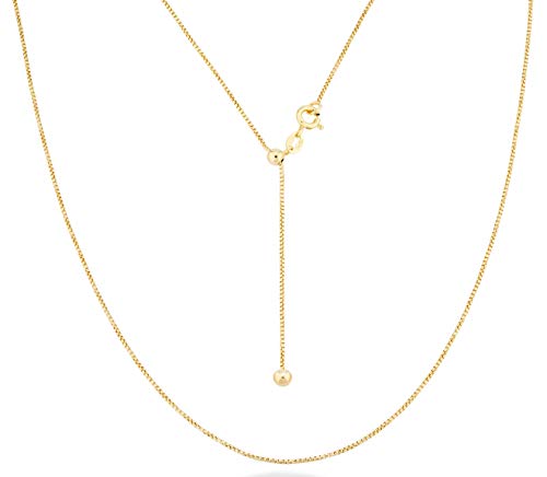 Miabella 925 Sterling Silver or 18K Gold Plated Italian 1mm Adjustable Solid Thin Bolo Box Chain Necklace for Women / 14-24 Inch Slider/Made in Italy - style: yellow-gold-plated-silver