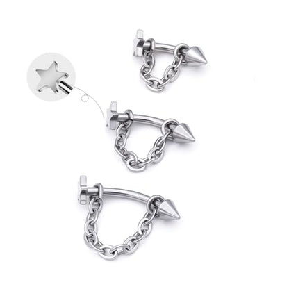 3 Pcs 316L Stainless Steel 16G Tragus Helix Rook Piercing Jewelry with Chain, Cartilage Earrings for Women, Belly Button Ring Vertical Labret Lip Piercing Jewelry - color: Silver, size: Star
