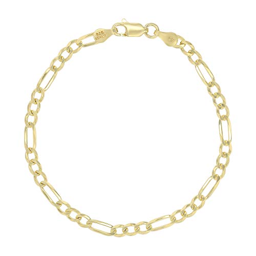 14K Gold or Rhodium Plated Silver Figaro Chain For Men | 1mm-13mm Thick | Solid 925 Figaro Italian Necklaces For Men - style: 3.50MM- Yellow