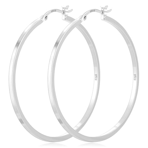 925 Sterling Silver Hoop Earrings Silver Hoops Earring Large Hoop Earrings | Jewelry for Her Gift Large Silver Hoop Earrings Hypoallergenic Thin Hoop Earring for Women Sensitive Ears 20/30/40/50/60/70mm - color: 50mm Silver
