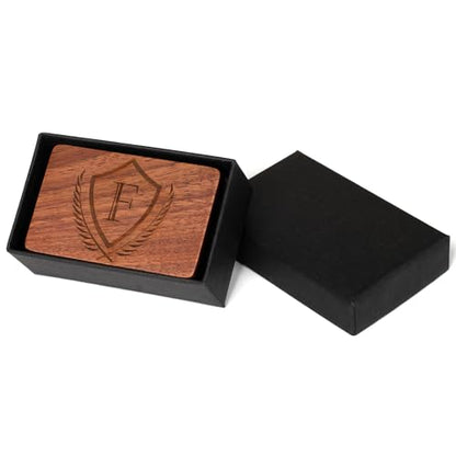 Mens Initial Cufflinks and Tie Clip A-Z Alphabet Letter Black Stainless Cuff Links Tie Bar with Engraved Walnut Wood Box Groom Groomsman Wedding Set - style: Classic-F