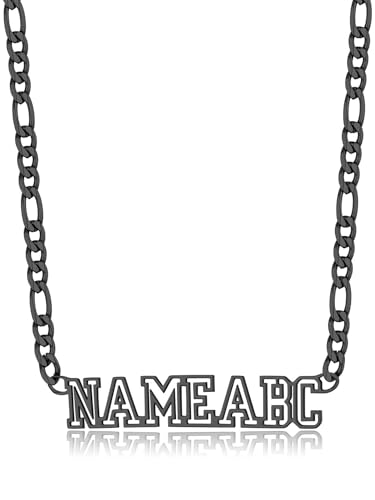 GoldChic JEWELRY Name Necklace Personalized for Men, Womens Custom Name Plate Chain, Stainless Steel Customized Old English Nameplate Choker with Curb Chains Custom, 16 inches to 30 inches - color: Figaro Chain 6 mm -Black
