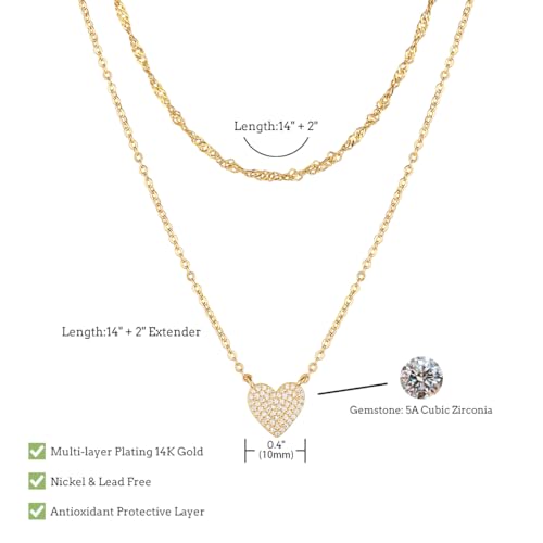 Gold Layered Necklaces for Women, 14K Gold Plated Paperclip Snake Chain Necklace Set, Dainty Coin Cross Tear Pendant Layering Choker Necklaces, Simple Trendy Stackable Jewelry Gifts - color: Diamond Heart Necklace