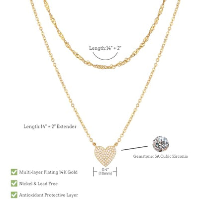Gold Layered Necklaces for Women, 14K Gold Plated Paperclip Snake Chain Necklace Set, Dainty Coin Cross Tear Pendant Layering Choker Necklaces, Simple Trendy Stackable Jewelry Gifts - color: Diamond Heart Necklace