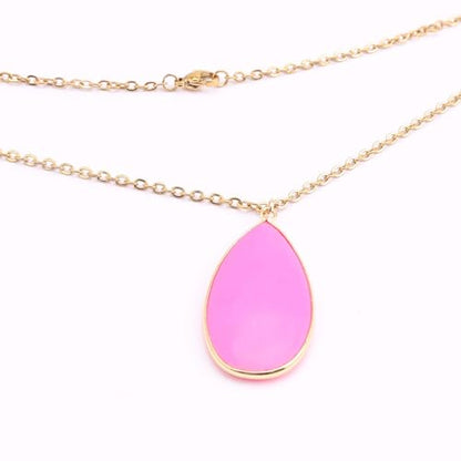 BaubleStar Teardrop Natural Crystal Healing Stone Pendant Necklace | Birthstone Quartz Necklace for Women, Multi-Color Available - color: Hot Pink