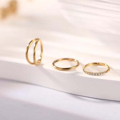 FUNLMO 3Pcs Nose Rings Double Hoop Nose Ring Conch Daith Tragus Helix Rook Piercing Jewelry Surgical Steel Cartilage Earring Conch Hoop Earring Septum Jewelry Lip Ring - color: Style 1: Gold