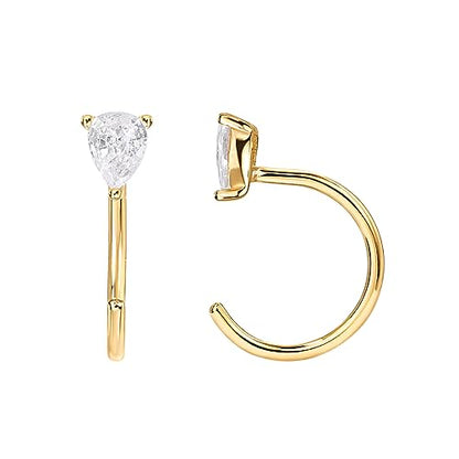 PAVOI 925 Sterling Silver Huggie Half Hoop Earrings | Hypoallergenic Minimalist Tiny Cartilage Earring - style: Pear