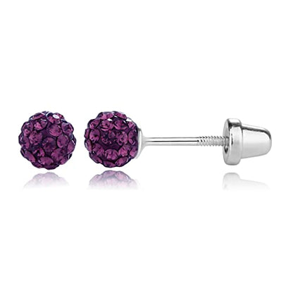 Cherished Moments .925 Sterling Silver Simulated Birthstone Pave Ball Screw-Back Earrings for Little Girls and Kids - color: 02-February