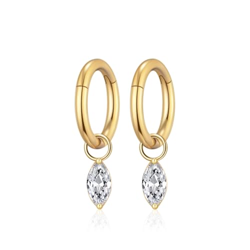 Ourania 16G Gold Stainless Steel Zircon Dangle Huggie Hoop Rook Piercing Helix Hoop Earring Tragus Hoop Cartilage Piercing for Women - color: Eyes Gold 2PCS, size: 1.2*6mm 2pcs