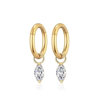 Ourania 16G Gold Stainless Steel Zircon Dangle Huggie Hoop Rook Piercing Helix Hoop Earring Tragus Hoop Cartilage Piercing for Women - color: Eyes Gold 2PCS, size: 1.2*6mm 2pcs