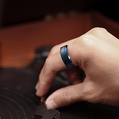 King Will Mens Tungsten Carbide Wedding Band with Groove Design | 6/7/8mm Width, Grooved, Comfort Fit, Everyday Wear - color: Black&Blue-8mm