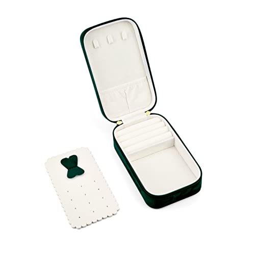 BONNY DODO Small Travel Jewelry Box Organizer for Women with Plush Velvet | Green Portable Mini Jewelry Case Compact Storage Holder for Earrings Rings Necklaces Bracelets, Small Travel Gift Box - color: Dark Green, size: 6.2*3.6