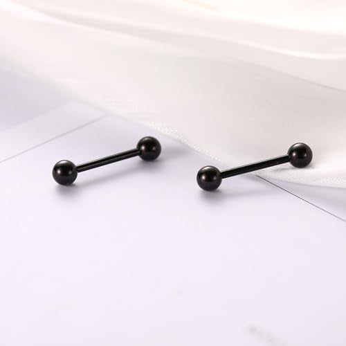 PEAKLINK Internally Threaded Nipple Rings Titanium Nipple Bars Piercing Jewelry 1 Pair Tongue Rings Eyebrow Jewelry Bridge Piercings - color: Black Nipple Straight Barbell