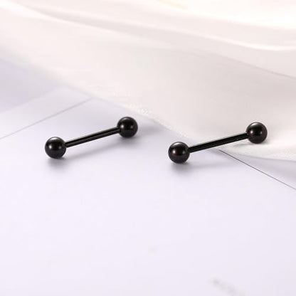PEAKLINK Internally Threaded Nipple Rings Titanium Nipple Bars Piercing Jewelry 1 Pair Tongue Rings Eyebrow Jewelry Bridge Piercings - color: Black Nipple Straight Barbell