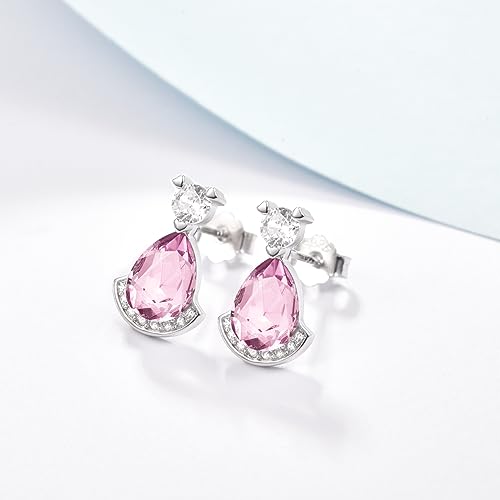 Birthstone Teardrop Crystal Stud Earrings for Women 925 Sterling Silver Solitaire Studs Halo Earrings for Birthday Gifts Teardrop Earrings for women - style: J October