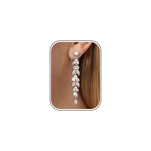 Florideco Silver Plated Clip On Earrings Wedding Dangle Earrings for Women - color: S-Long Danlge