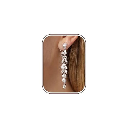 Florideco Silver Plated Clip On Earrings Wedding Dangle Earrings for Women - color: S-Long Danlge