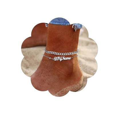 FindChic Custom Ankle Bracelets for Women, Stainless Steel Figaro/Cuban/Wheat/Rope/Herringbone Chain Anklets, Beach Foot Jewelry 8.5''-10.5'' Adjustable & Waterproof, with Gift Box - style: Cuban Chain-Silver