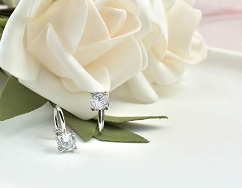 Cubic Zirconia Ear Cuffs - Sterling Silver Hypoallergenic Non-Piercing Cartilage Earrings CZ Clip on Earrings Round Crystal Stud Earrings for Women Girls 6mm - color: Silver