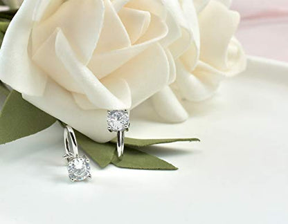 Cubic Zirconia Ear Cuffs - Sterling Silver Hypoallergenic Non-Piercing Cartilage Earrings CZ Clip on Earrings Round Crystal Stud Earrings for Women Girls 6mm - color: Silver
