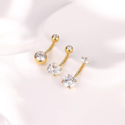 REVOLIA 3Pcs 14G F136 Titanium Belly Button Rings for Women Hypoallergenic Cubic Zirconia Navel Rings Heart Belly Rings Sliver Pretty Belly Piercing Barbells 6-16mm - color: gold