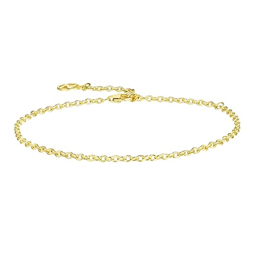 Solid 925 Sterling Silver Bracelets for Women, Dainty Interlocking Circles Cubic Zirconia Adjustable Chain Bracelet, Trendy Stackable Link Bracelets, Simple Cute Jewelry Gifts - color: Gold Cable Chain
