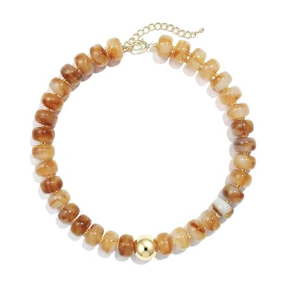Badu Colorful Chunky Beaded Choker Necklace, Acrylic Colorful Bead Statement Necklaces, Adjustable Summer Beach Jewelry Gift for Women - color: Yellow
