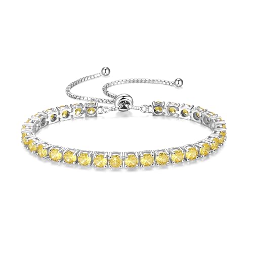 FANCIME Birthstone Bracelet Jewelry for Women Sterling Silver Tennis Bracelet Classic Bolo Adjustable Chain Fine Jewelry Anniversary Birthday Gifts for Women Mom Wife Her - color: 11-Citrine