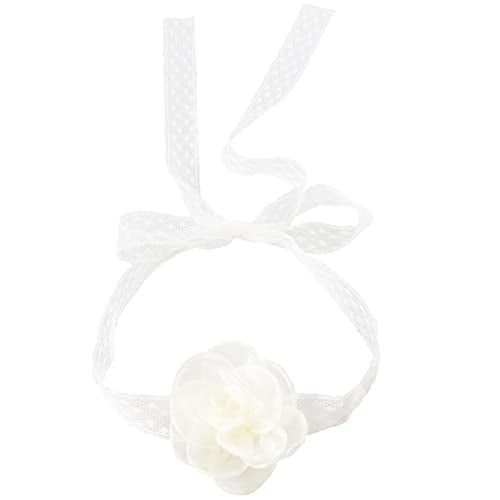 Black Choker Camellia Flower Lace-up Necklace For Women - color: Creamy White