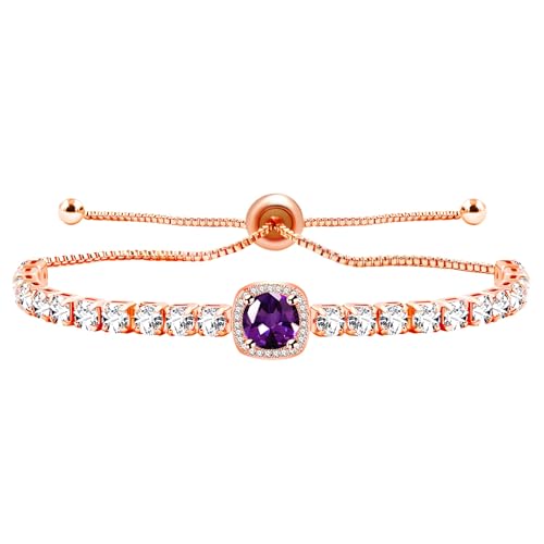 Sparkling CZ Tennis Bracelets for Women, Birthstone Slider Bolo Bracelets Trendy Birthday Valentine's Day Jewelry for Women Lady - color: Purple