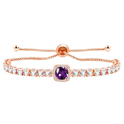 Sparkling CZ Tennis Bracelets for Women, Birthstone Slider Bolo Bracelets Trendy Birthday Valentine's Day Jewelry for Women Lady - color: Purple