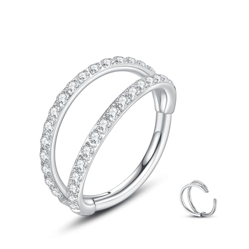 Nose Rings Hoops - 316L Surgical Steel Double Hoop Nose Rings Hinged Conch Piercing Jewelry Septum Lip Rings Cartilage Earring Helix Rook Tragus Daith - color: A silver