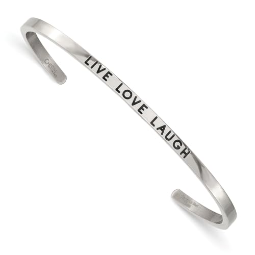 Chisel Live Love Laugh Crystal Cuff Bangle in Stainless Steel