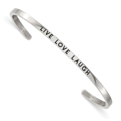 Chisel Live Love Laugh Crystal Cuff Bangle in Stainless Steel