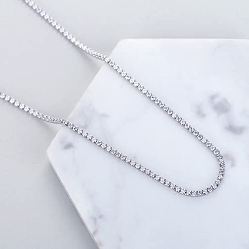 HERIER Tennis Necklace for Women 14K Gold Plated or Silver Rhinestone Choker Necklaces Dainty Zirconia Cut Faux Diamond chain 3mm - color: Silver-tennis