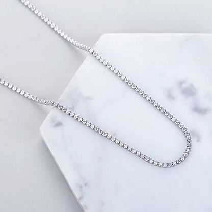 HERIER Tennis Necklace for Women 14K Gold Plated or Silver Rhinestone Choker Necklaces Dainty Zirconia Cut Faux Diamond chain 3mm - color: Silver-tennis