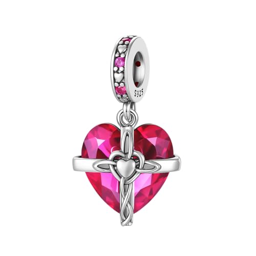 LNQOBU Birthstone Charm for Bracelets,925 Sterling Silve Heart Dangle Charms for Pandora Bracelets - color: G-July