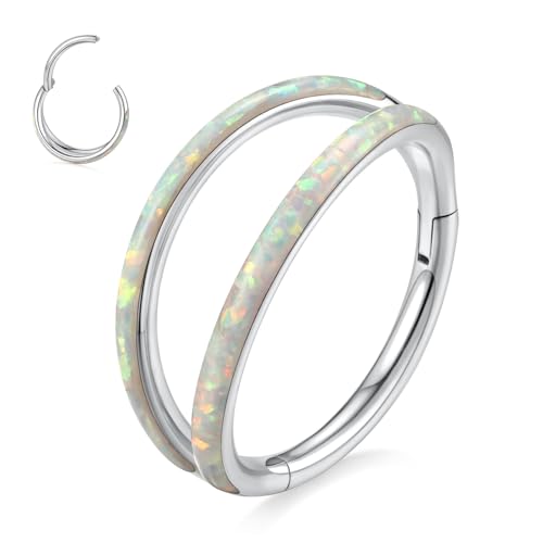 AROWRO Conch Piercing Jewelry Nose Rings Hoops Septum Cartilage Helix Rook | Surgical Steel Gold Silver Cartilage Earrings for Women Tragus Helix Piercing Jewelry 16G 18G 20G With Cubic Zirconia Opal - color: Silver-D3 Opal, size: 16G(1.2mm)-8mm