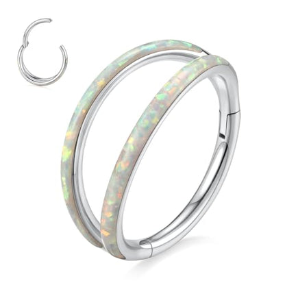 AROWRO Conch Piercing Jewelry Nose Rings Hoops Septum Cartilage Helix Rook | Surgical Steel Gold Silver Cartilage Earrings for Women Tragus Helix Piercing Jewelry 16G 18G 20G With Cubic Zirconia Opal - color: Silver-D3 Opal, size: 16G(1.2mm)-8mm