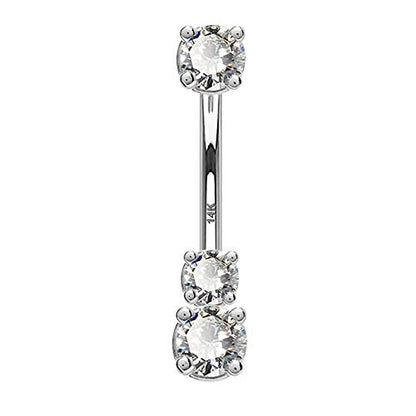 OUFER 14K Solid Gold Belly Navel Button Ring Clear 5A Cubic Zirconia Design Belly Rings Piercing Jewelry - color: white gold