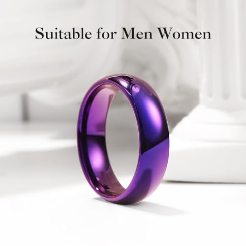 King Will Men's Women's Tungsten Carbide Ring 24k Gold Plated Rose Gold Plated Domed Polished Finish Wedding Band | Gold/Rose Gold, 1.5mm/2mm/4mm/6mm/8mm, Polished, Everyday Wear - color: Purple 6mm
