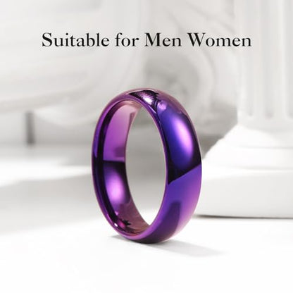 King Will Men's Women's Tungsten Carbide Ring 24k Gold Plated Rose Gold Plated Domed Polished Finish Wedding Band | Gold/Rose Gold, 1.5mm/2mm/4mm/6mm/8mm, Polished, Everyday Wear - color: Purple 6mm