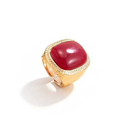 Adjustable Square Resin Ring for Women Chunky Acrylic Oval Statement Finger Ring Vintage Geometric Open Band Ring Elegant Birthday Party Jewelry Gifts - color: Red